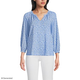 Petite Lands' End Lightweight Jersey Notch Neck Gather Blouse