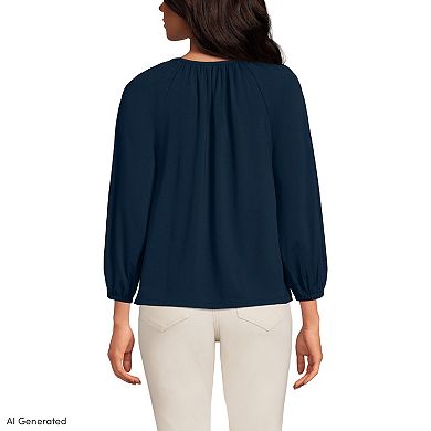 Women's Lands' End Lightweight Jersey Notch Neck Gather Blouse