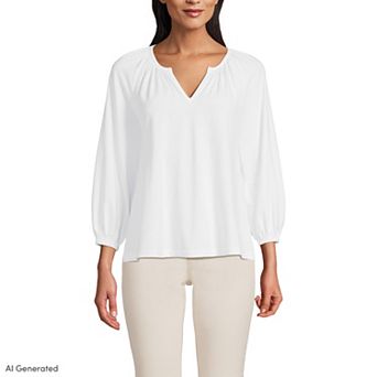 Women's Lands' End Lightweight Jersey Notch Neck Gather Blouse