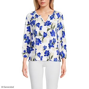 Women's Lands' End Lightweight Jersey Notch Neck Gather Blouse