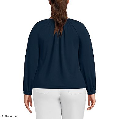 Plus Size Lands' End Lightweight Jersey Notch Neck Gather Blouse