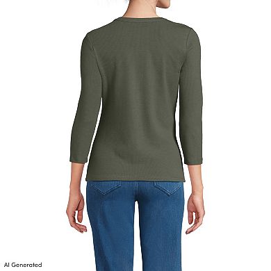 Women's Lands' End Three-Quarter Sleeve Polished Rib Henley Top