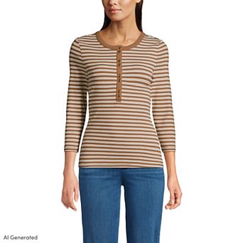 Women's Lands' End Three-Quarter Sleeve Polished Rib Henley Top