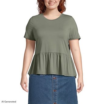 Plus Size Lands' End Short Sleeve Peplum Tee