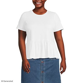 Plus Size Lands' End Short Sleeve Peplum Tee
