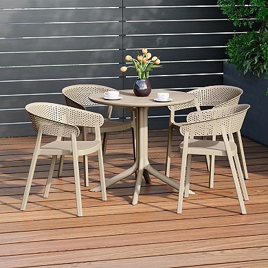 5-Piece Modern Patio Round Dining Table Set with Stackable Patio Dining Chairs