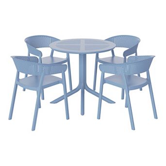5 pc Modern Patio Round Dining Table Set with Stackable Patio Dining Chairs