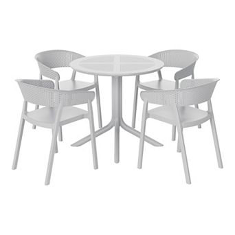 5 pc Modern Patio Round Dining Table Set with Stackable Patio Dining Chairs