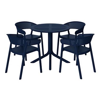 5 pc Modern Patio Round Dining Table Set with Stackable Patio Dining Chairs