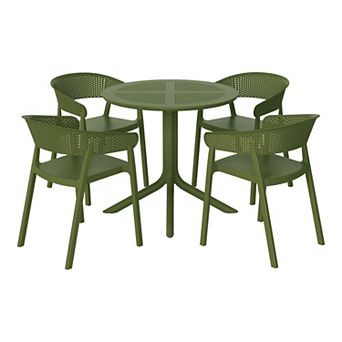 5 pc Modern Patio Round Dining Table Set with Stackable Patio Dining Chairs