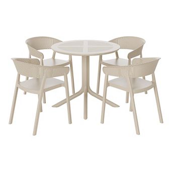 5 pc Modern Patio Round Dining Table Set with Stackable Patio Dining Chairs