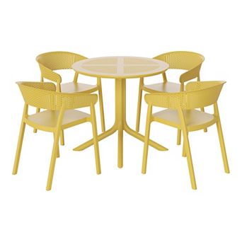 5 pc Modern Patio Round Dining Table Set with Stackable Patio Dining Chairs