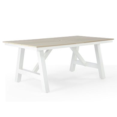 72" HDPE Rectangle Outdoor Patio Dining Table With Umbrella Hole and Metal Frame