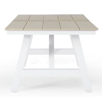72" HDPE Rectangle Outdoor Patio Dining Table With Umbrella Hole and Metal Frame