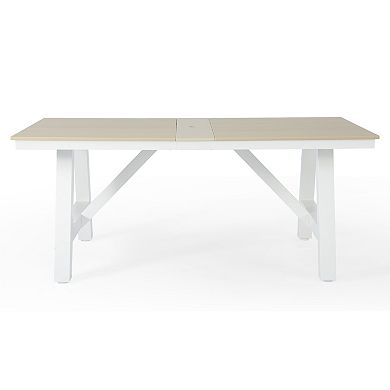72" HDPE Rectangle Outdoor Patio Dining Table With Umbrella Hole and Metal Frame