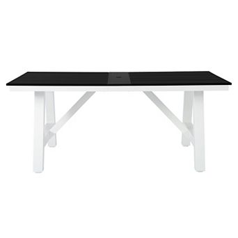 72" HDPE Rectangle Outdoor Patio Dining Table With Umbrella Hole and Metal Frame