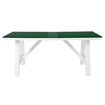 72" HDPE Rectangle Outdoor Patio Dining Table With Umbrella Hole and Metal Frame
