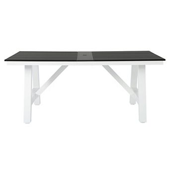 72" HDPE Rectangle Outdoor Patio Dining Table With Umbrella Hole and Metal Frame