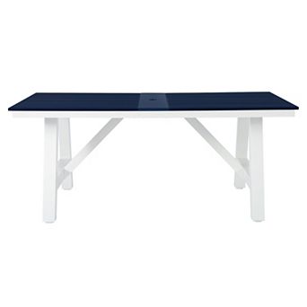 72" HDPE Rectangle Outdoor Patio Dining Table With Umbrella Hole and Metal Frame