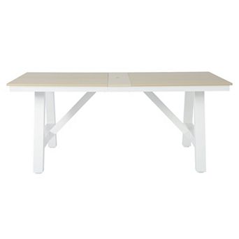 72" HDPE Rectangle Outdoor Patio Dining Table With Umbrella Hole and Metal Frame
