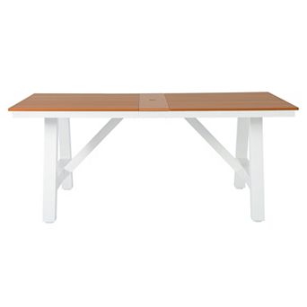 72" HDPE Rectangle Outdoor Patio Dining Table With Umbrella Hole and Metal Frame