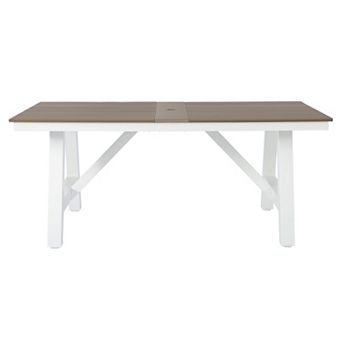 72" HDPE Rectangle Outdoor Patio Dining Table With Umbrella Hole and Metal Frame