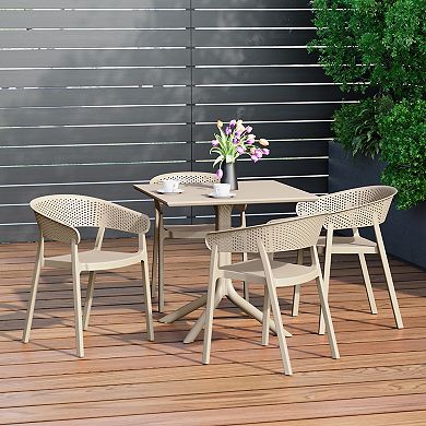 5-Piece Modern Patio Square Dining Table Set with Stackable Patio Dining Chairs