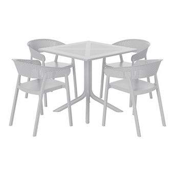 5 pc Modern Patio Square Dining Table Set with Stackable Patio Dining Chairs