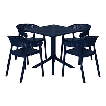 5 pc Modern Patio Square Dining Table Set with Stackable Patio Dining Chairs