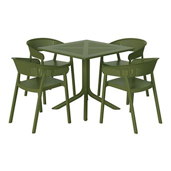 5 pc Modern Patio Square Dining Table Set with Stackable Patio Dining Chairs