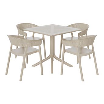 5 pc Modern Patio Square Dining Table Set with Stackable Patio Dining Chairs