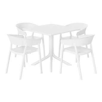 5 pc Modern Patio Square Dining Table Set with Stackable Patio Dining Chairs
