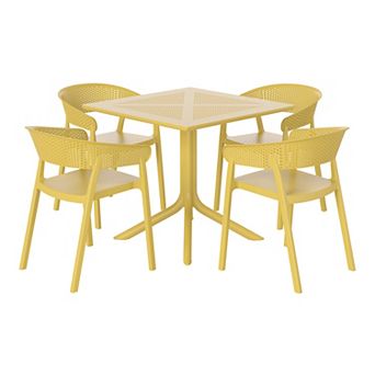 5 pc Modern Patio Square Dining Table Set with Stackable Patio Dining Chairs