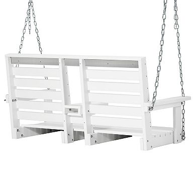 Outdoor HDPE 54" Front Hanging Porch Swing Bench With Cupholders