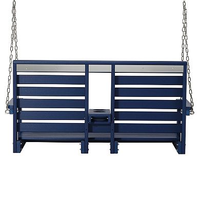 Outdoor HDPE 54" Front Hanging Porch Swing Bench With Cupholders