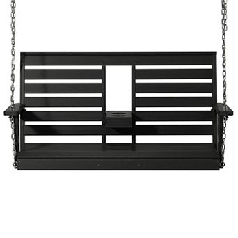Outdoor HDPE 54" Front Hanging Porch Swing Bench With Cupholders