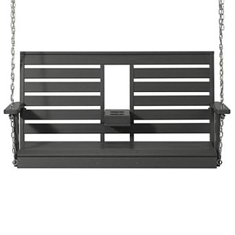 Outdoor HDPE 54" Front Hanging Porch Swing Bench With Cupholders