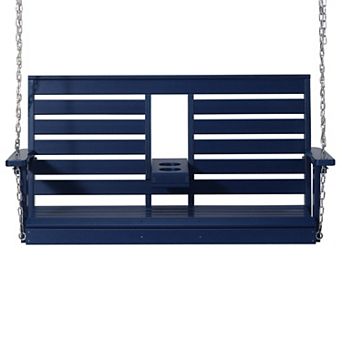 Outdoor HDPE 54" Front Hanging Porch Swing Bench With Cupholders