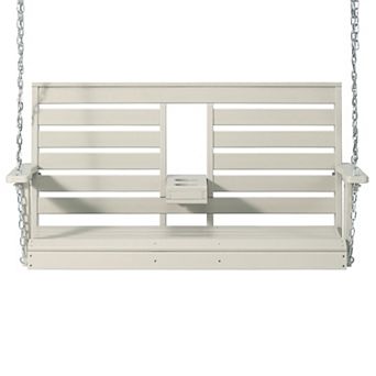 Outdoor HDPE 54" Front Hanging Porch Swing Bench With Cupholders