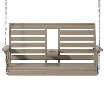 Outdoor HDPE 54" Front Hanging Porch Swing Bench With Cupholders