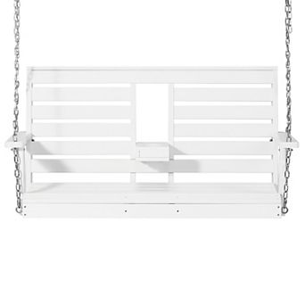 Outdoor HDPE 54" Front Hanging Porch Swing Bench With Cupholders