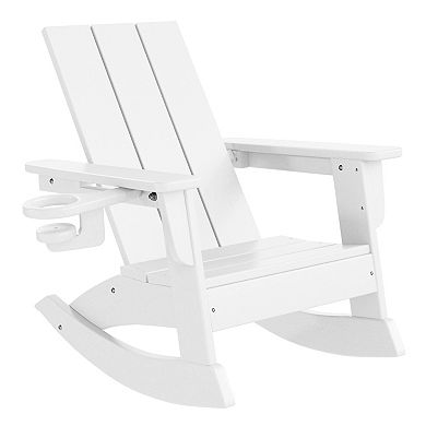 3-Piece Kids Modern Rocking Chair With Cup Holder and Square Side Table Set