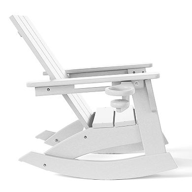 3-Piece Kids Modern Rocking Chair With Cup Holder and Square Side Table Set