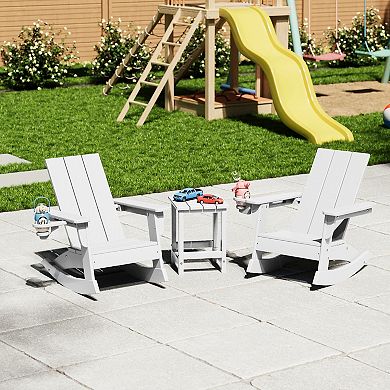 3-Piece Kids Modern Rocking Chair With Cup Holder and Square Side Table Set