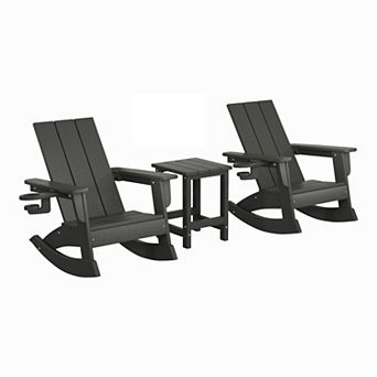 3 pc Kids Modern Rocking Chair With Cup Holder and Square Side Table Set