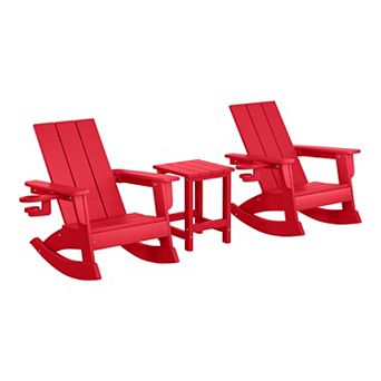 3 pc Kids Modern Rocking Chair With Cup Holder and Square Side Table Set