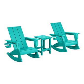 3 pc Kids Modern Rocking Chair With Cup Holder and Square Side Table Set
