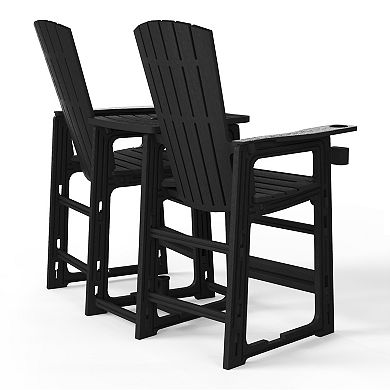 Outdoor Tall Adirondack Chairs With Connecting Table Tray (Set of 2)