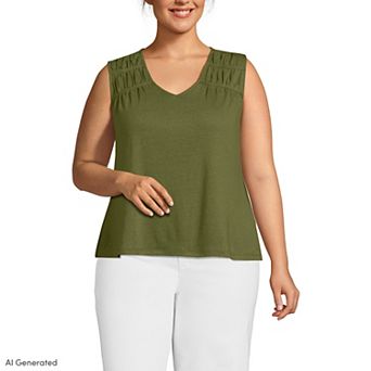 Plus Size Lands' End Linen Blend Smocked Flowy Tank Top
