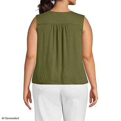 Plus Size Lands' End Linen Blend Smocked Flowy Tank Top